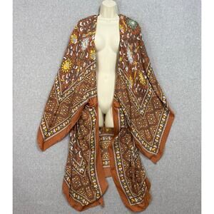 Free People Brown & Yellow Paisley Swim Coverup Kimono